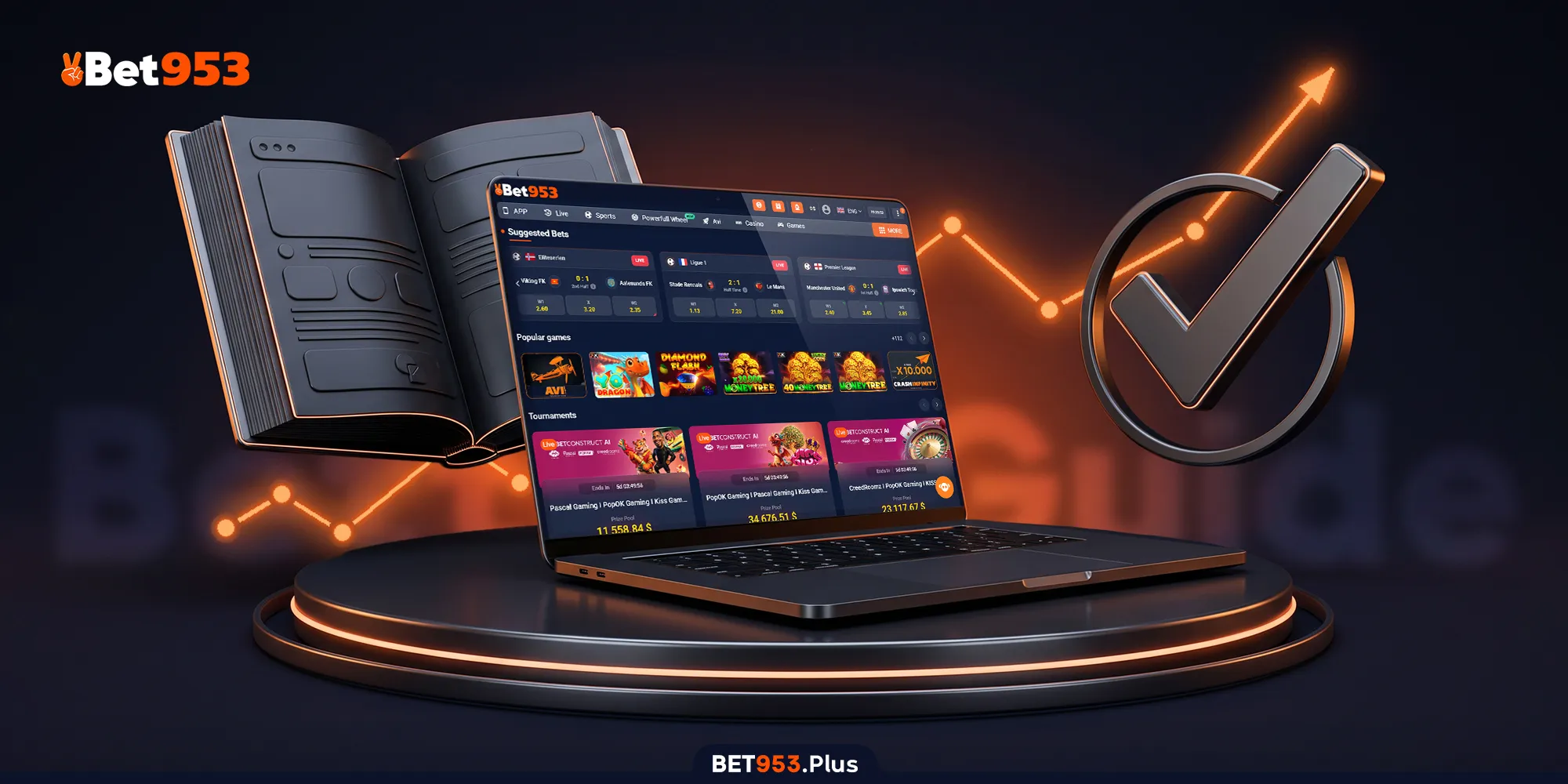 Abstract orange and graphite sports betting study desk illustration